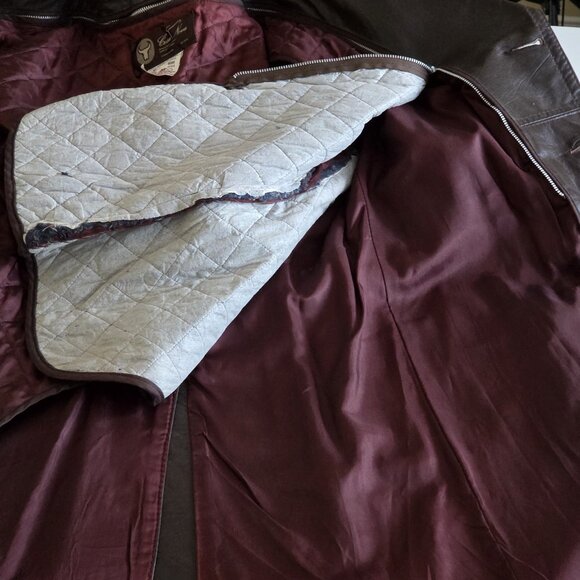 Vtg Cosa Nova Leather Trench Coat Men 36 Brown Belt Canada Quilted Remove Lining - Picture 13 of 16